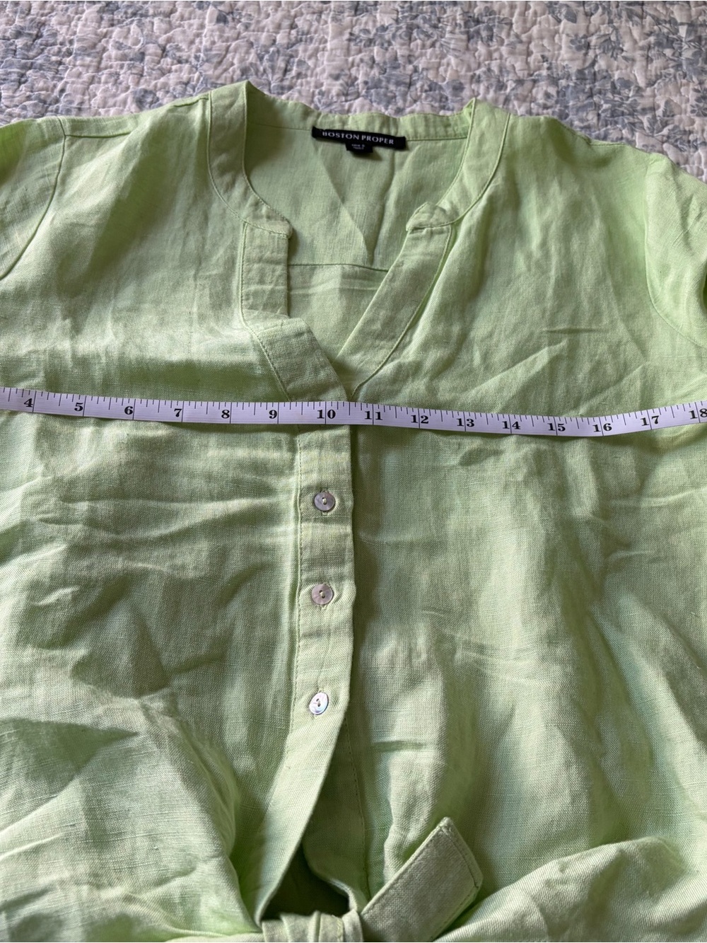 Boston Proper Women’s Small Lime Green Button/Tie Front Linen Top flared sleeves - Picture 7 of 12